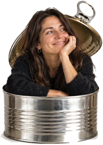 Emily Carter, Design & UX Lead, emerging from an open tin