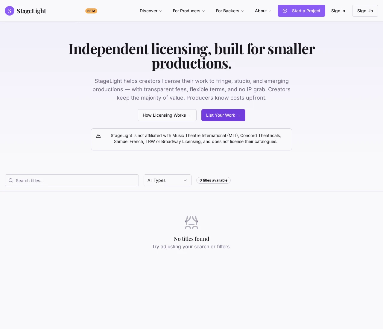 StageLight theatrical licensing marketplace