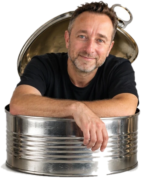 JJ Newman, Founder & Product Lead, emerging from an open tin