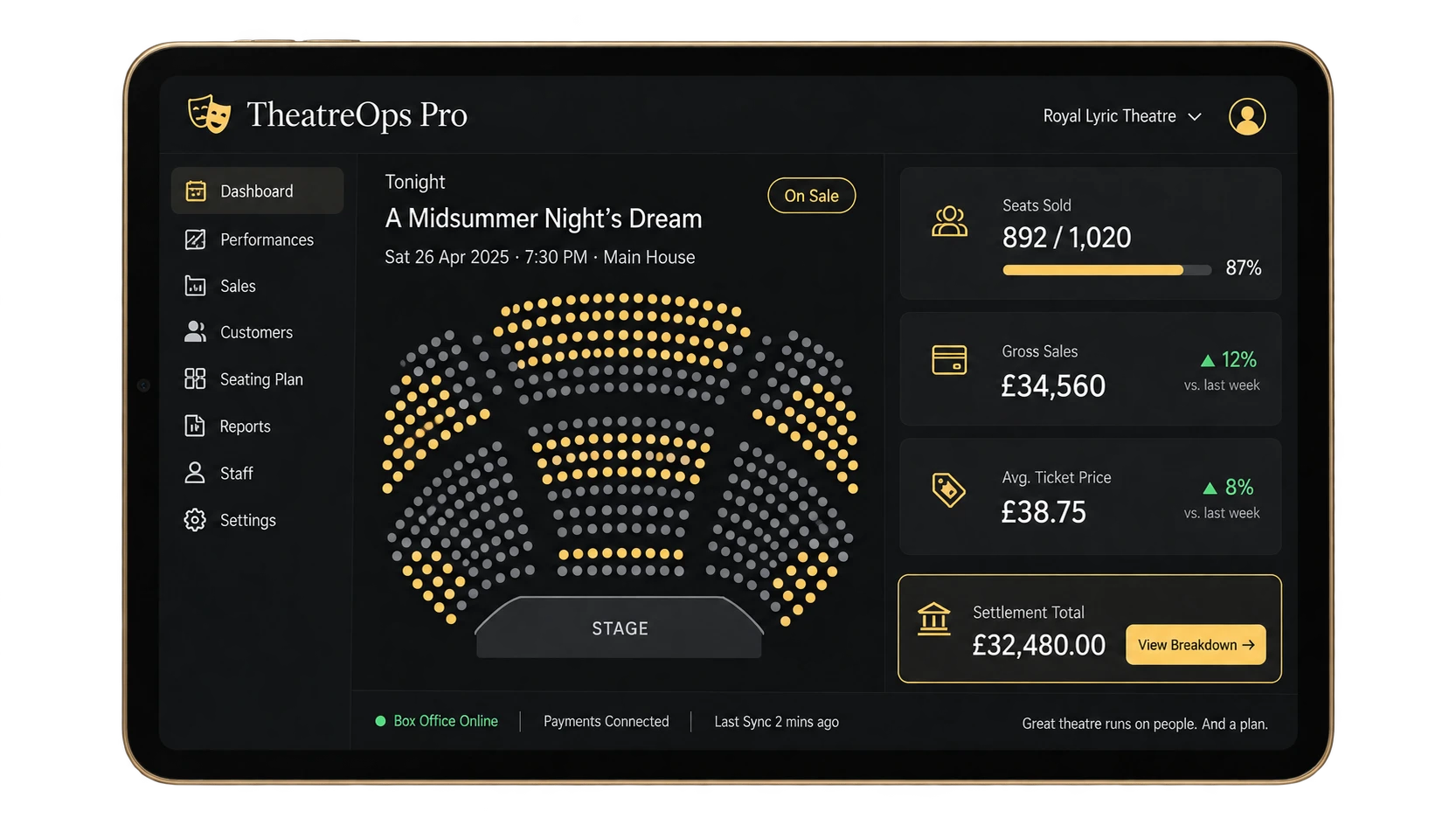TheatreOps Pro iPad seating dashboard supplied by Jonathan Newman