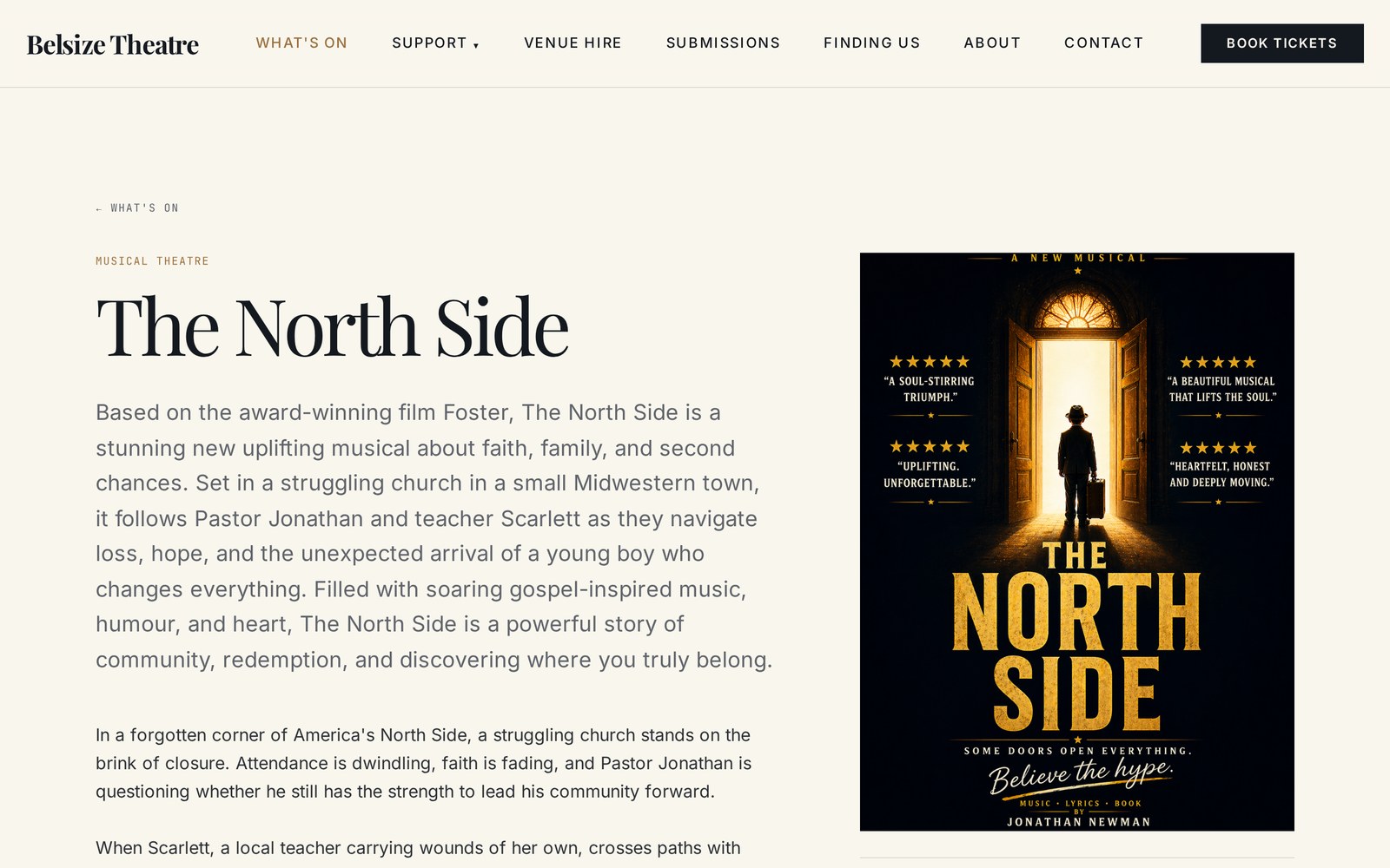 Belsize Theatre website — show detail page for The North Side