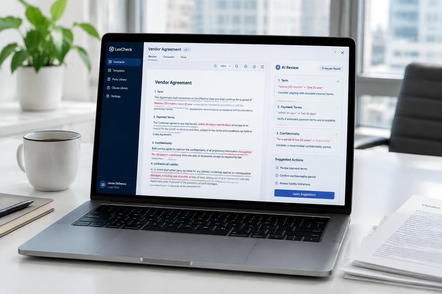 Concept illustration — contract review on a laptop